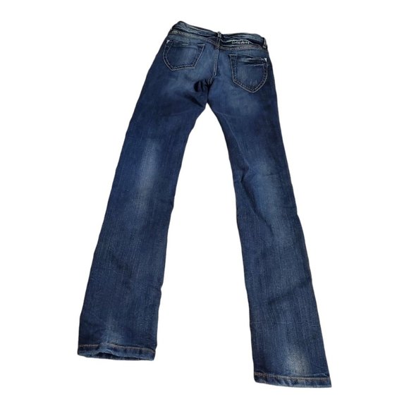 VTG Guess Ladies 24 Lowrise Skinny Straight Leg Blue Distressed Denim Jeans - Picture 2 of 9